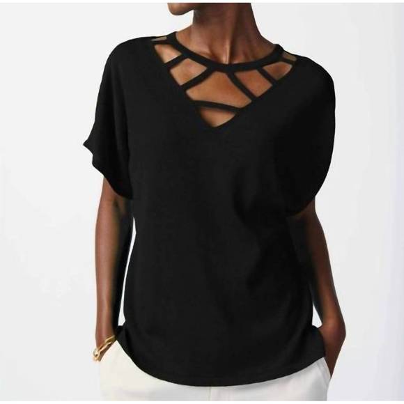 NEW JOSEPH RIBKOFF cutout neckline top in black - Picture 1 of 2